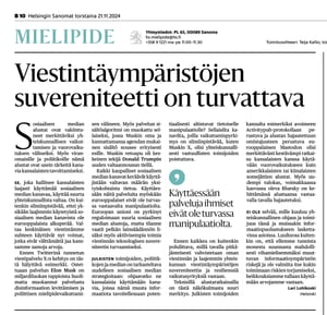 Viestintäympäristöjen suvereniteetti on turvattava